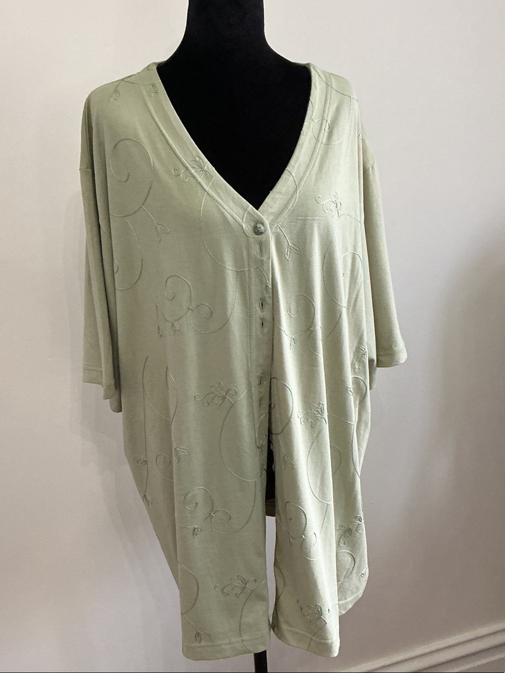 Short sleeved sage green cardigan button front top 2x